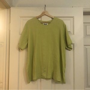 Flax 100% linen short sleeve top sz L pale green Lagenlook